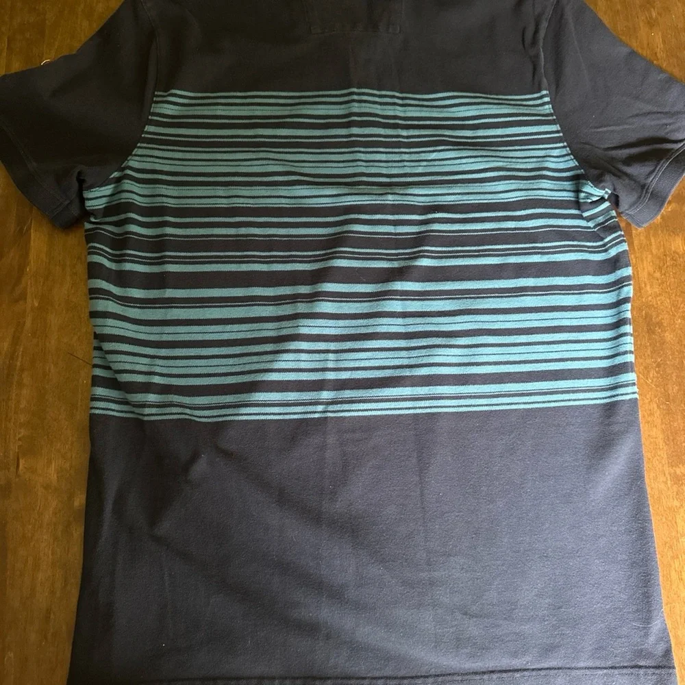 Banana Republic Polo Mens L Large Blue Elephant Stripe‎ Preppy Classic School